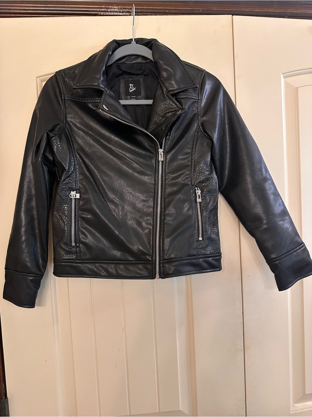 art class Black Faux Leather Moto Jacket with Silver Zippers